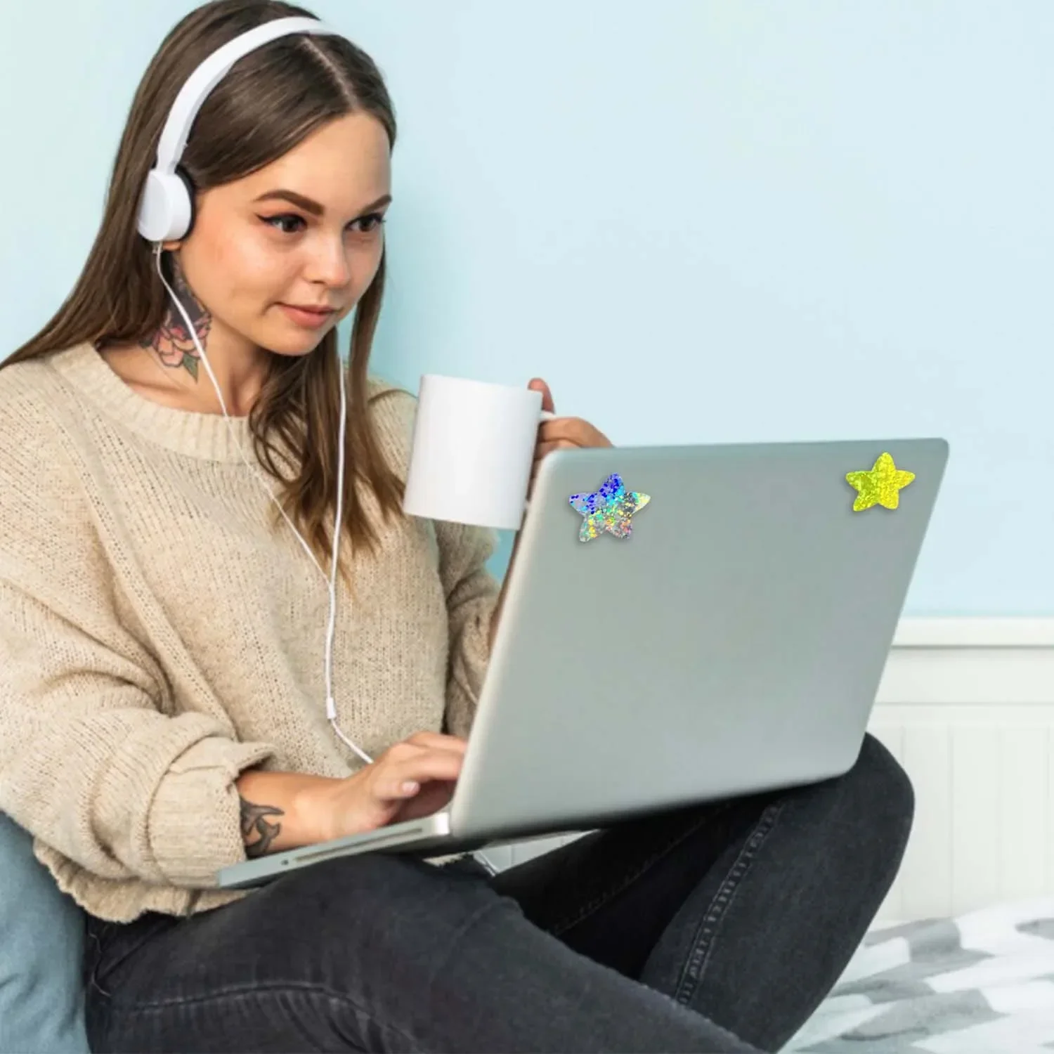 Stiker bintang emas warna holografis, untuk hadiah anak-anak stiker bintang Foil 1 inci untuk kerajinan dinding, perlengkapan guru kelas