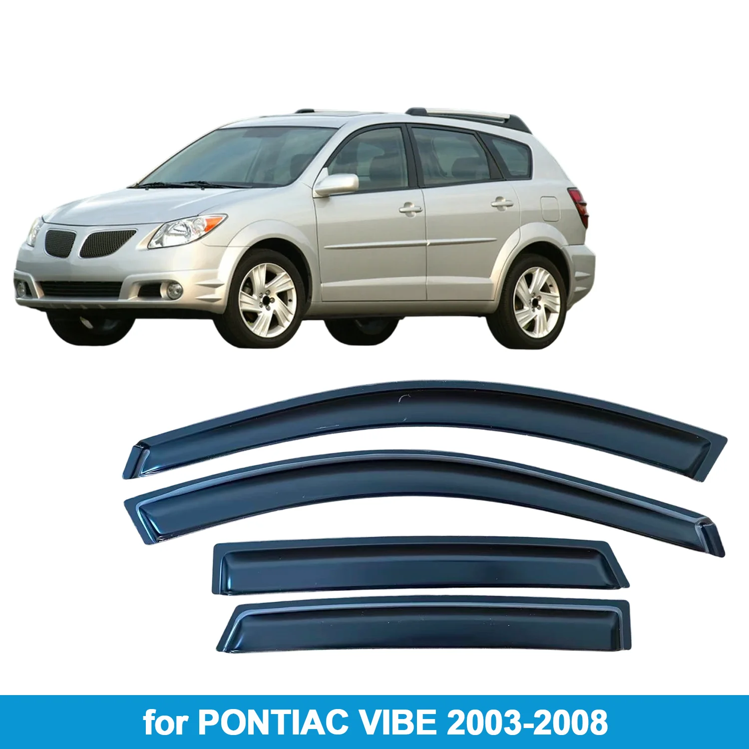 

Window Visor for PONTIAC VIBE 2003-2008 Rain Guard Side Vent Deflector Weathershield Outside-Mount Tape On