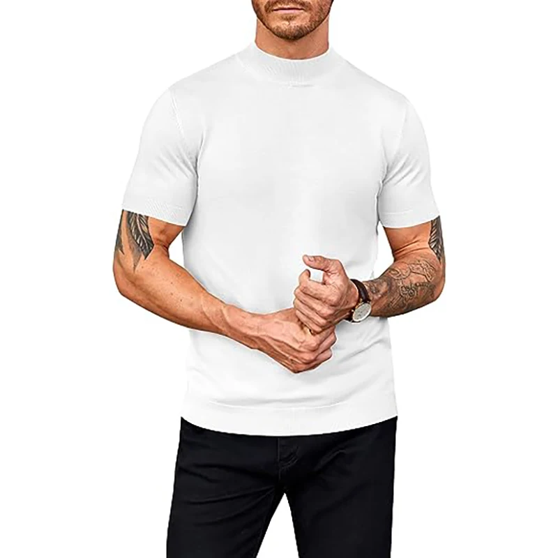 

Mens Short Sleeve Mock Turtleneck Sweaters Basic Slim Fit T Shirts Soft Knitted Stretch Pullover Tops