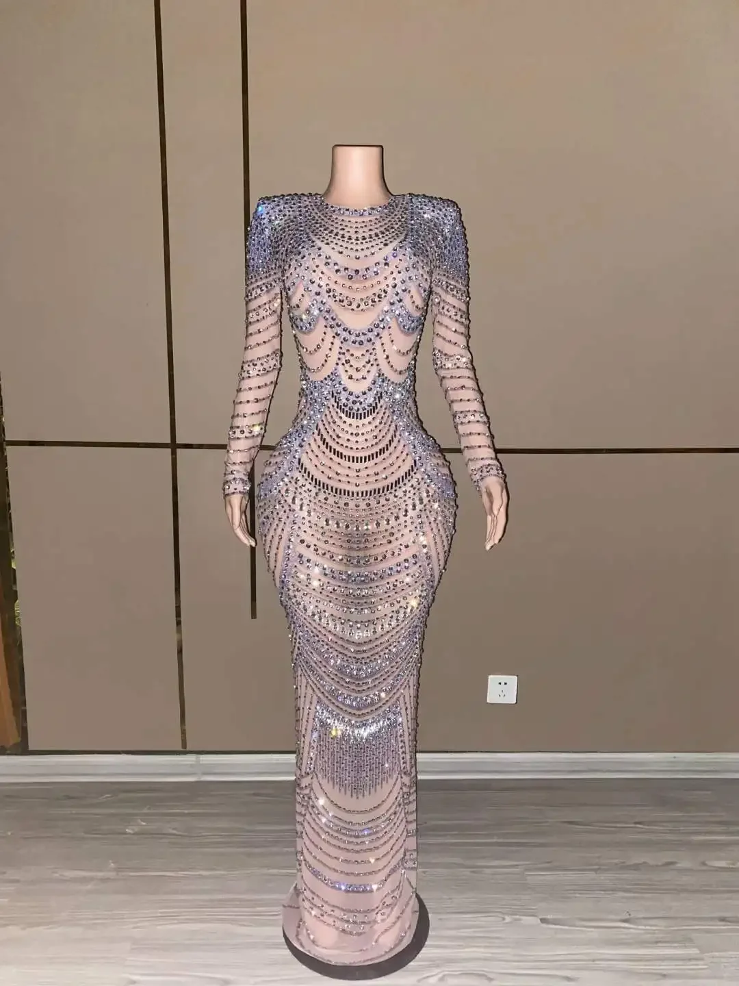 풀 라인석 여성 저녁 생일 무도회, 사진 축하, 긴 원피스 매력적인 여왕 의상