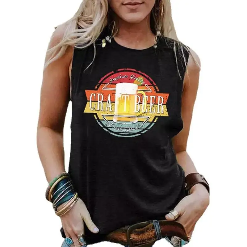 

Women's Printed Letter Vest Svel T-irt Casual Loose Fit Cotton Top without Brand Registration Mark Autumn