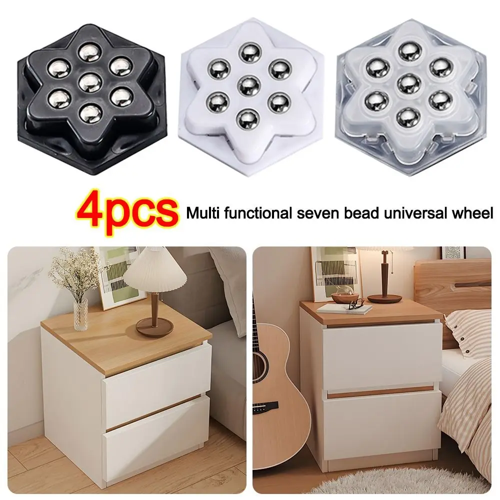 4Pcs Portable Self Adhesive Universal Wheel Mute 7Beads Self Adhesive Pulley Furniture Casters