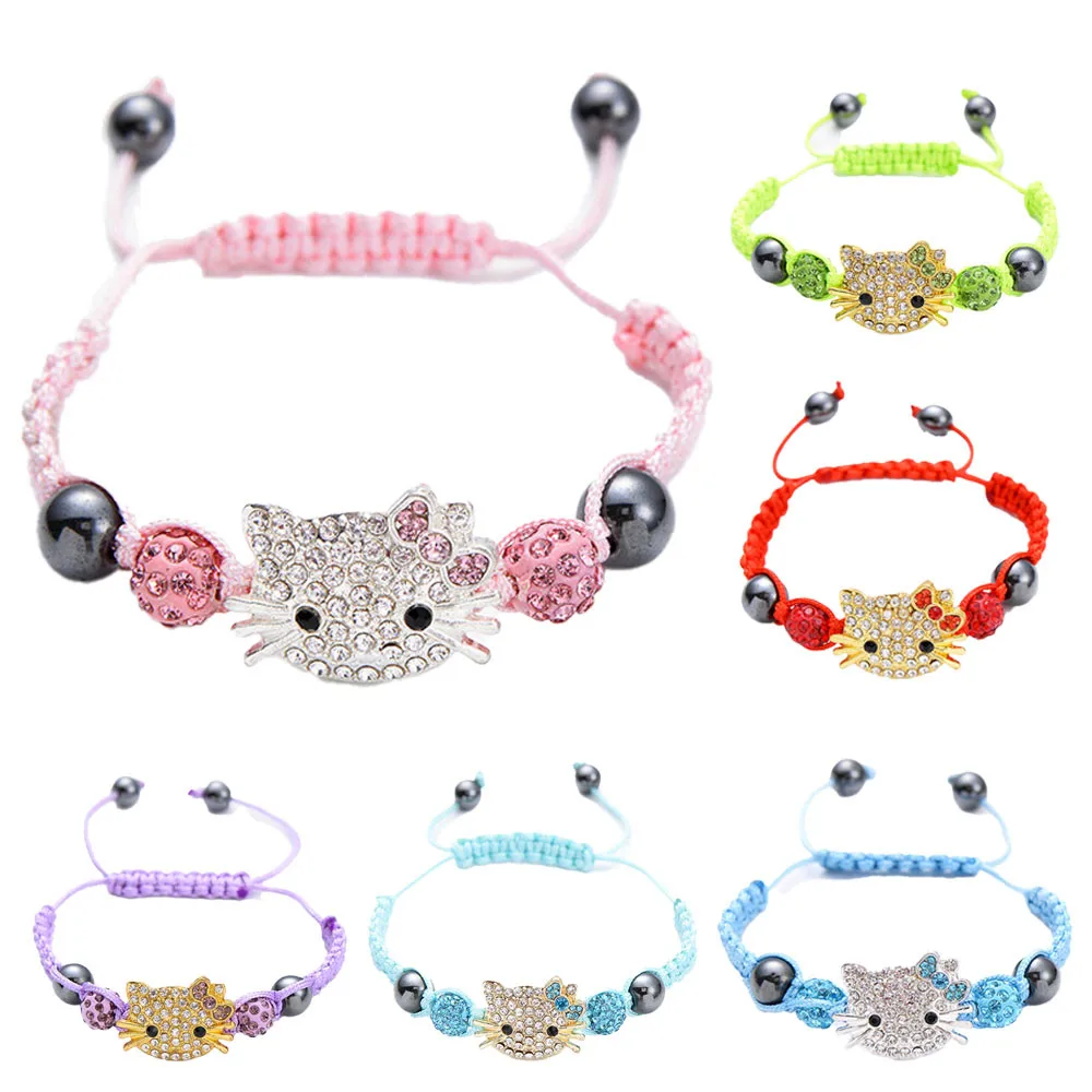 8Pcs New Hello Kitty Bracelet Sanrios Anime Fashion Simple Cat Diamond Beads Hand-Woven Couple Bracelet Holiday Gifts for Girls