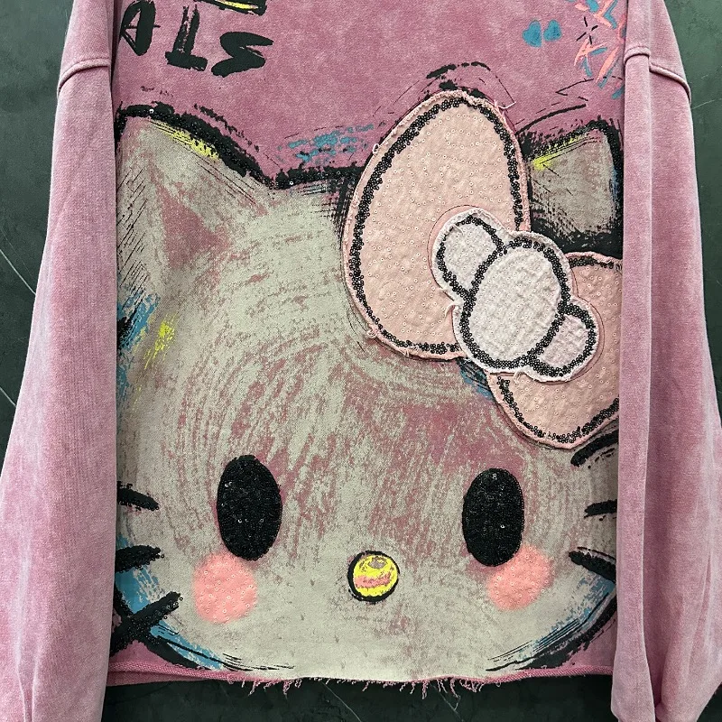 Veste sweat-shirt à col rond pour femme, ample, Style décontracté, doux, rajeunissant, dessin animé, nouvelle collection automne 2025