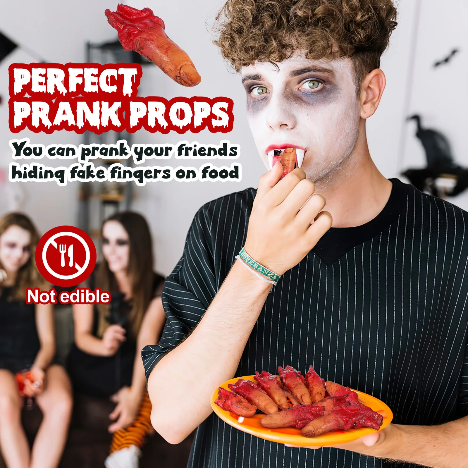 

4 Sets Halloween Fake Bloody Severed Fingers Props Set Human Body Parts Plastic Trick Prank Toys Scary Curved Blood Finger