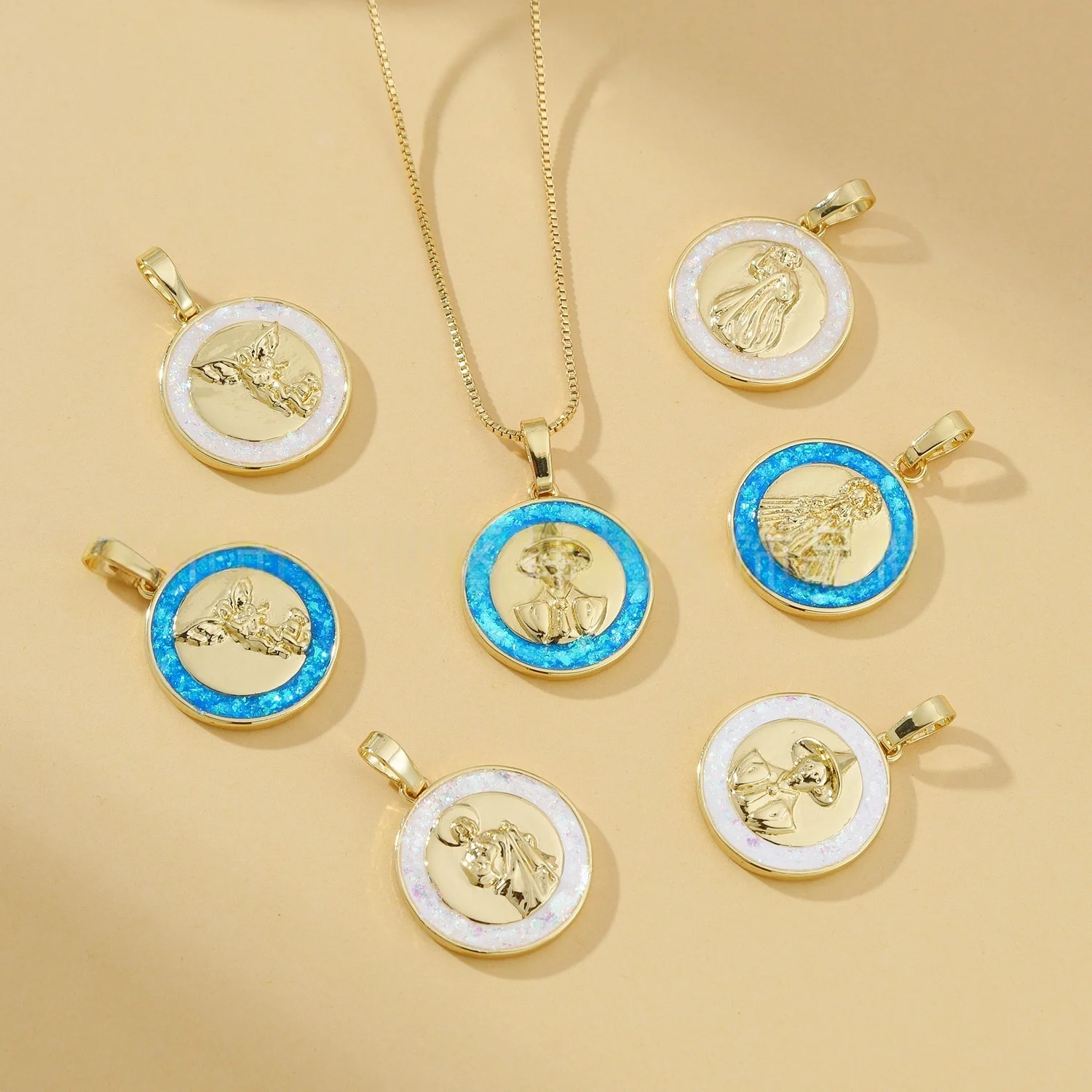 5 Pieces European and American Aobao Religious Virgin Angel Necklace Pendant DIY Jewelry Making Material Accessories Wholesale