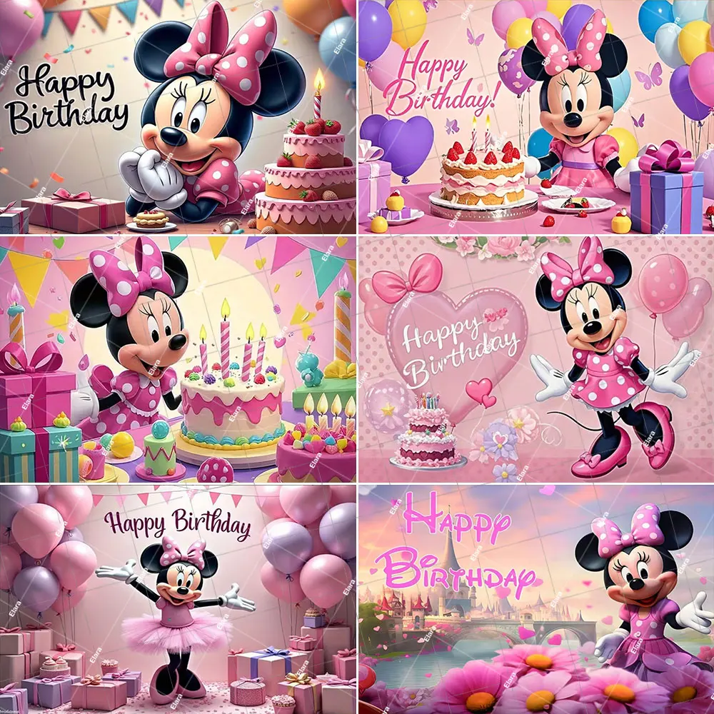 

Minnie Mouse Princess Girls Birthday Party Decor Backgrop Cartoon Pink Mickey Minnie Mouse Baby Shower Banner Photography Prop