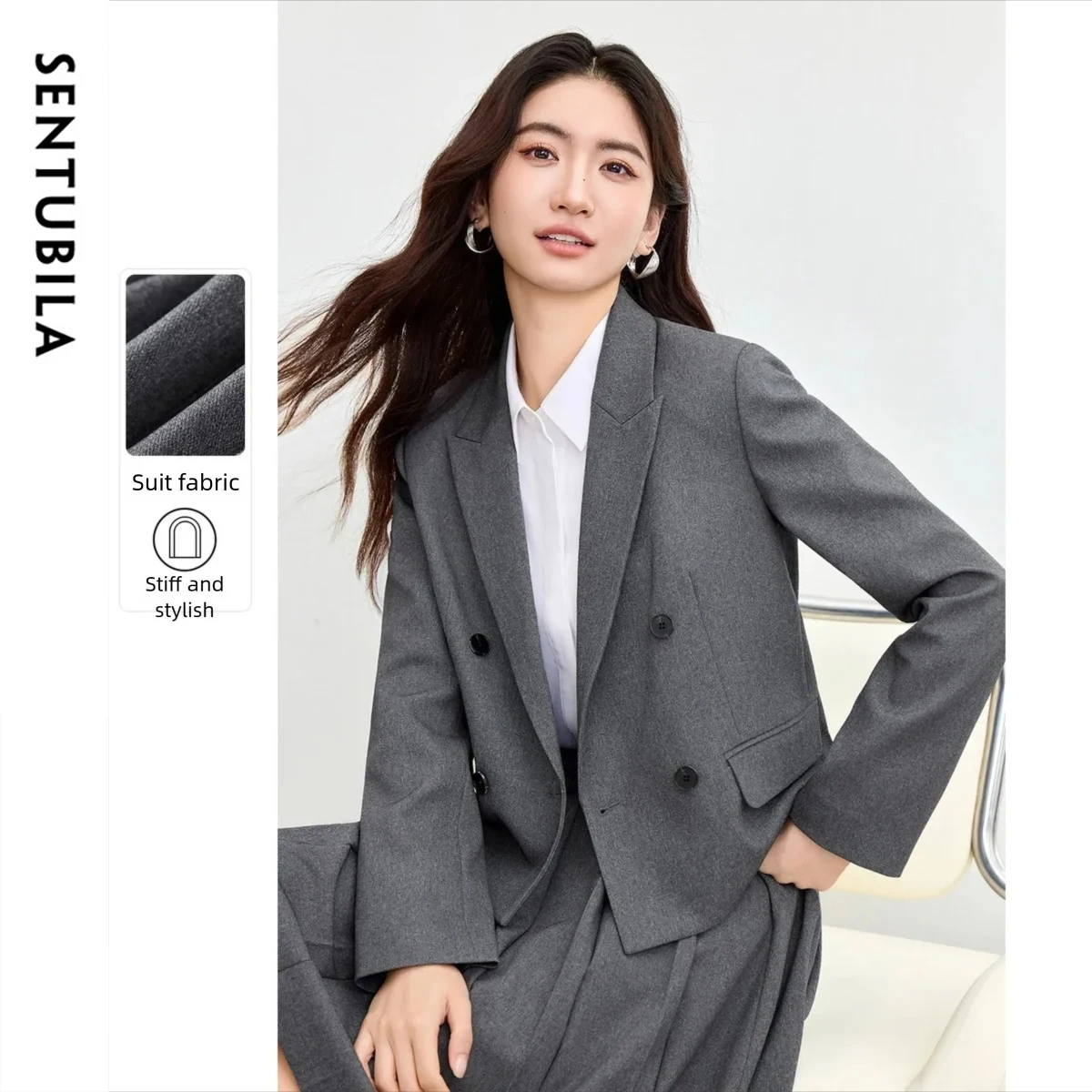 

SENTUBILA женский деловой пиджак, осень 2021, двубортное короткое офисное пальто для собеседования и встреч 153XA2430