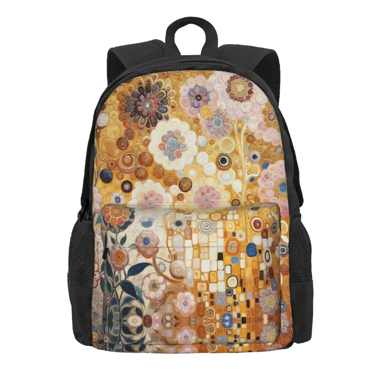 Klimt Gold Flower Garden Hot Sale Schoolbag Backpack Fashion Bags The Kiss Gold Leaf Floral Pattern Gustav Klimt Artist Art