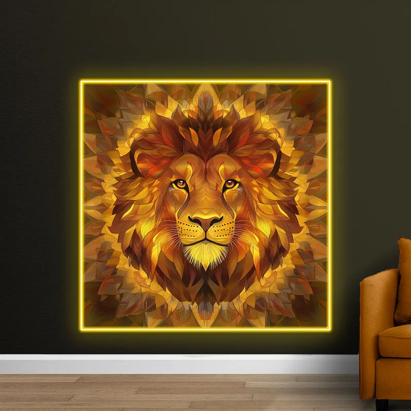 Vibrant Lion Neon LED Wall Art - Stunning Geometric Lion Head Design for Home, Living Room & Office. Modern Illuminated Artwork