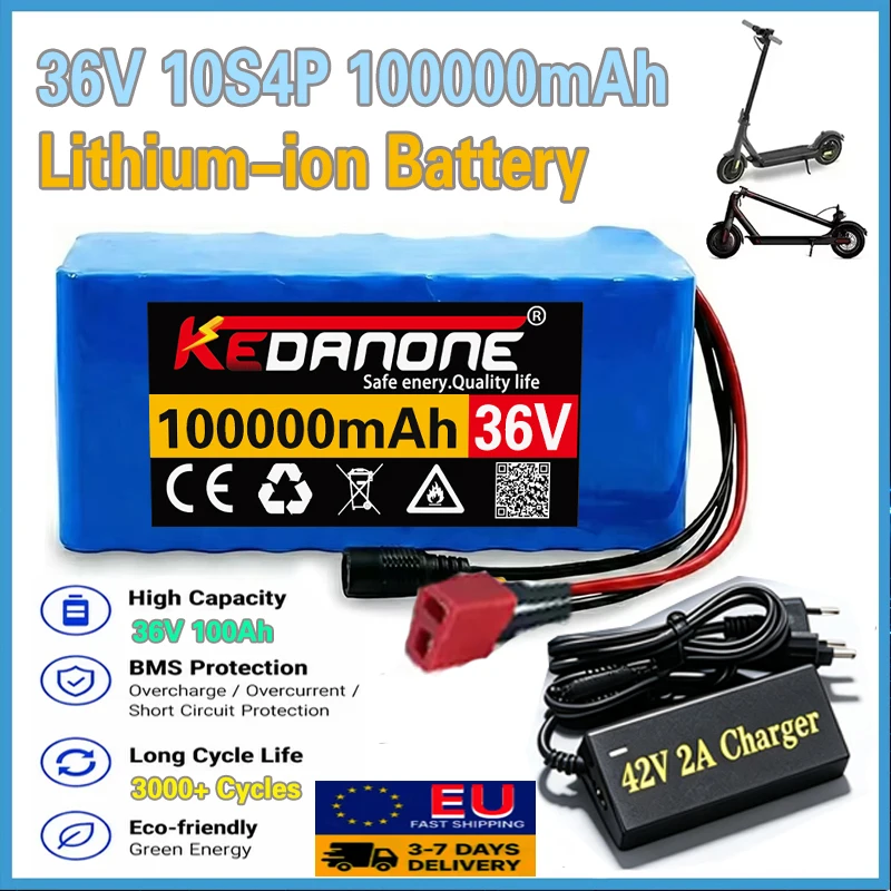 Wiederaufladbarer 36V 100Ah 1000W Lithium-Ionen-Akku 10S4P mit BMS für 42V Elektro-Mountainbike, Fahrrad und Roller