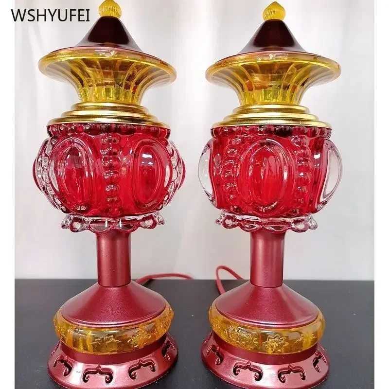 2 PCS Glass+Acrylic Simulated Candlestick Home Decor Buddhist Utensils Pray for Auspiciousness Attract Wealth Ensuring Safety