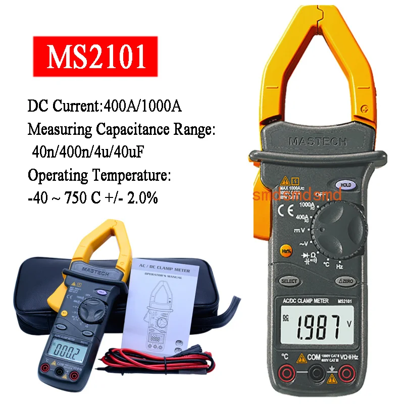 MS2101 AC/DC 1000A Digital Clamp Meter DMM Hz/C Clamp Meter Measured Capacitance Frequency Temperature
