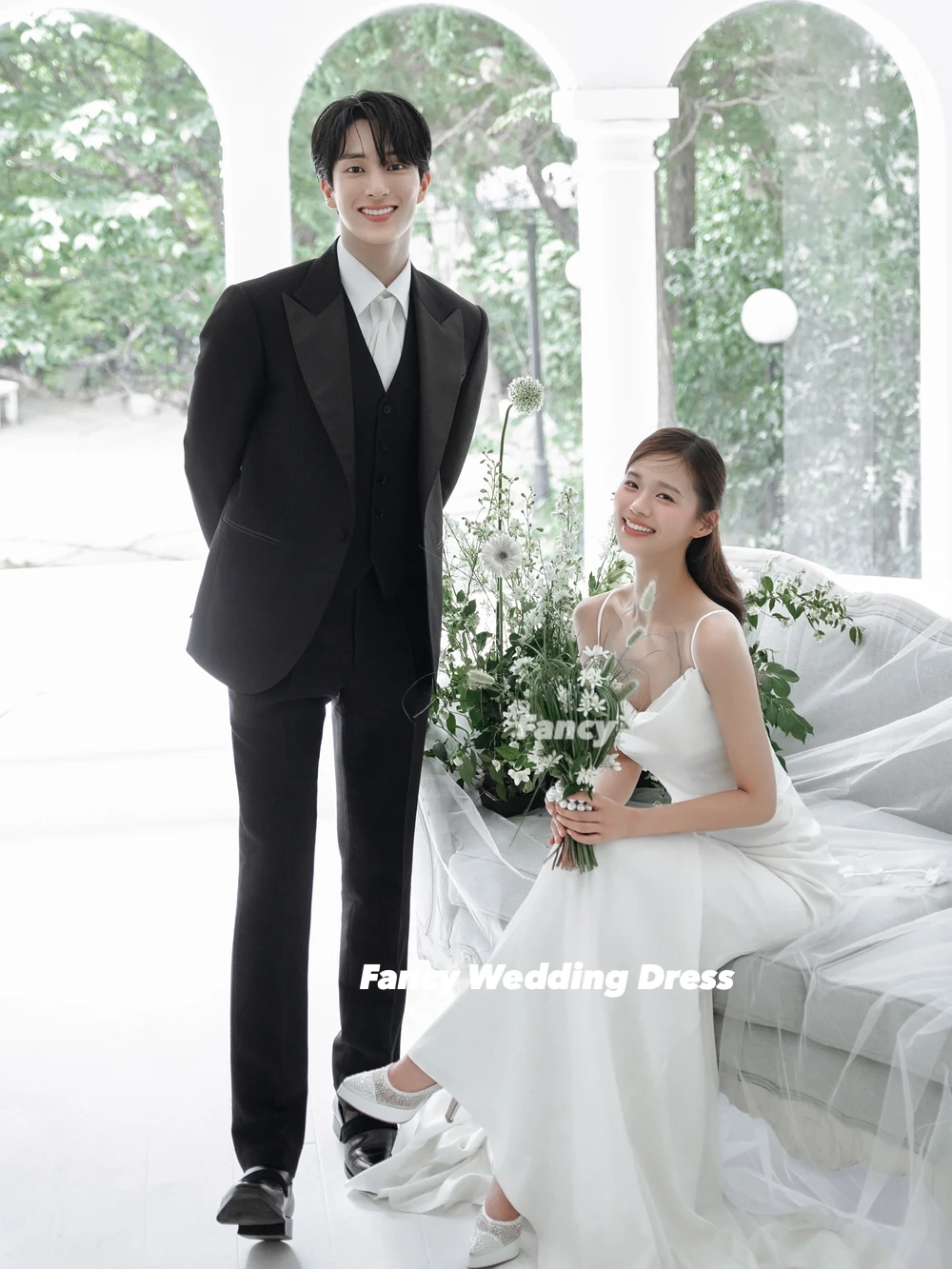 Fancy High Quality Korea Wedding Dress Thin Shoulder Straps Mermaid Bridal Gown Back Corset Wedding Party Dresses Customized