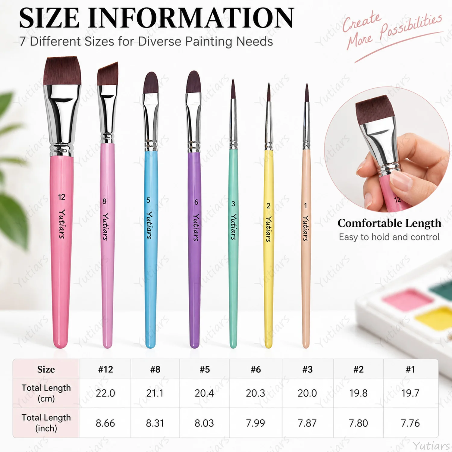 7PCS Face and Body Painting Brush Set with Flat Angled Filbert and Liner Brushes for Festival Makeup Floral Art and Detailing