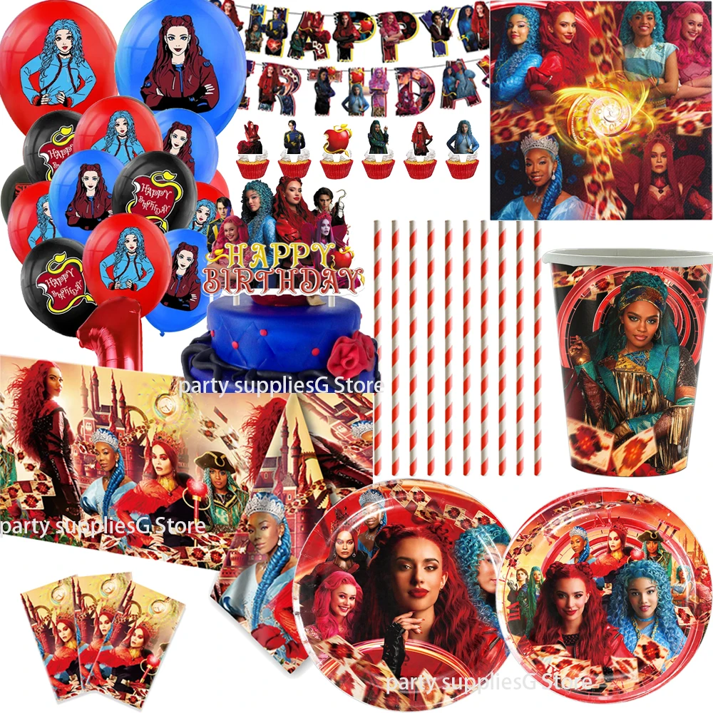 Disney Descendants The Rise of Red Dekoracja urodzinowa Zastawa stołowa Balony Papierowy talerz Serwetki Baby Shower Party Supplies