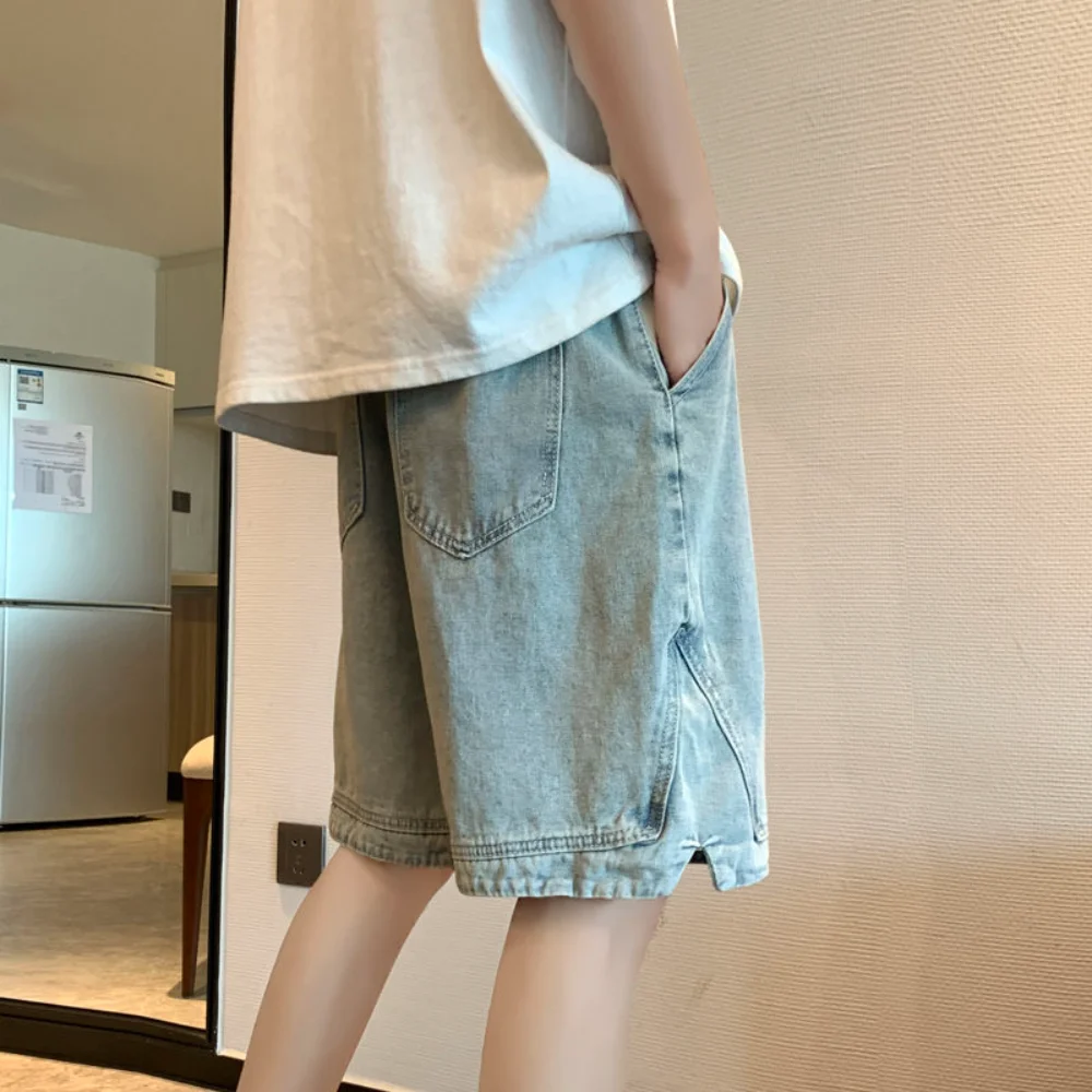 Summer Men's Fashion Pocket Baggy Jeans Shorts Loose Straight Capris Jeans For Men Streetwear Cargo Short Pants ropa hombre