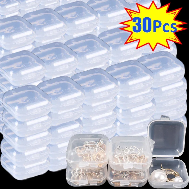 Mini caja de almacenamiento cuadrada transparente, cajas de plástico, almacenamiento de embalaje de joyería de pendientes, caja cuadrada pequeña,