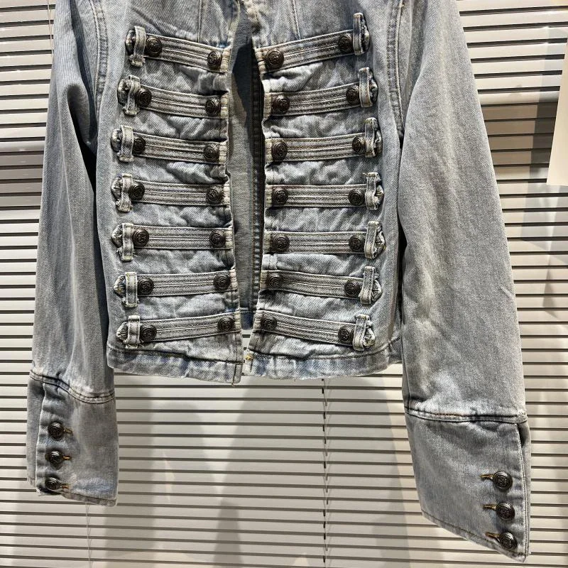 DEAT Damen Y2K Gothic Cropped Jeansjacke 2026 Herbst Neu Metallschnalle Schulterriemen Vintage Militär Kurze Jeansjacke 11A0699 – Detail 27
