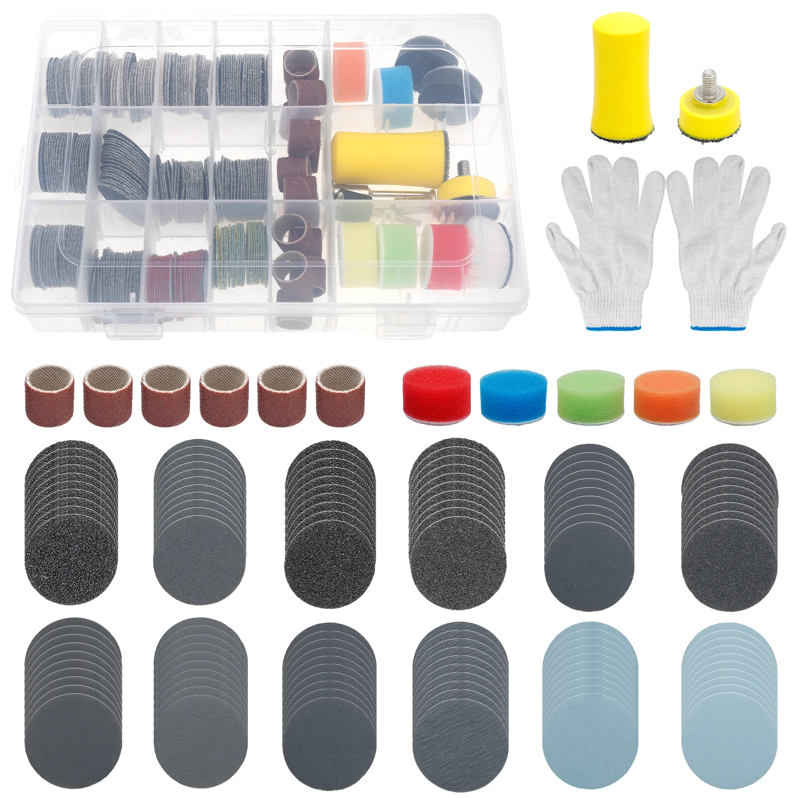 

269 шт. 1-дюймовый набор влажных и сухих шлифовальных дисков с зернистостью 60–10000, эффективный набор шлифовальных дисков для полировки металла, дерева, смолы, вращающиеся инструменты