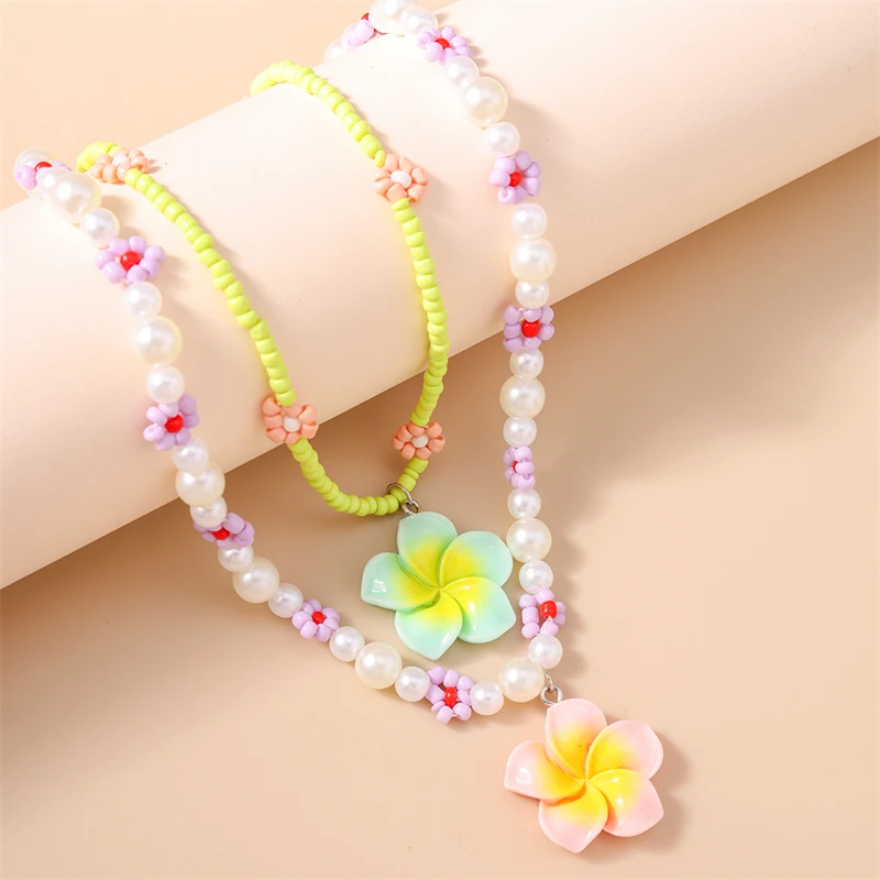 2-teiliges Set Modische Handgefertigte Perlenketten für Frauen, Blumenanhänger-Halsketten, Schmuckgeschenke für Mädchen, Party, Festival – Detail 10