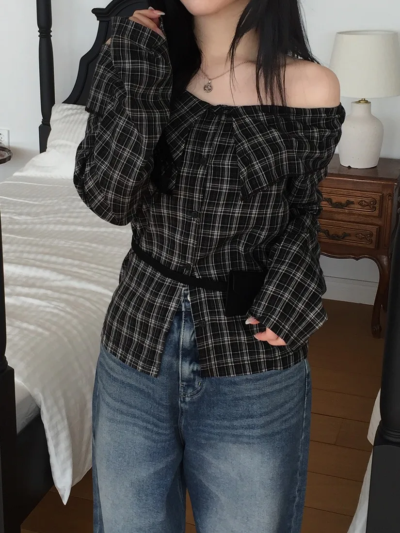 

Шикарная клетчатая длинная све на одной пуговице, облегающая женская весенняя одежда irt на одно плечо с колючками, классическая осенняя одежда