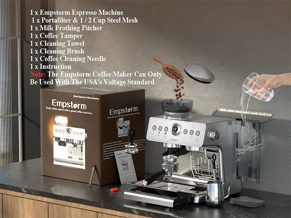 

For Electric Semi-Automatic Coffee Machine with Grinder 20 Bars Pressure Stainless Steel for Home Hotel Outdoor & Car Use