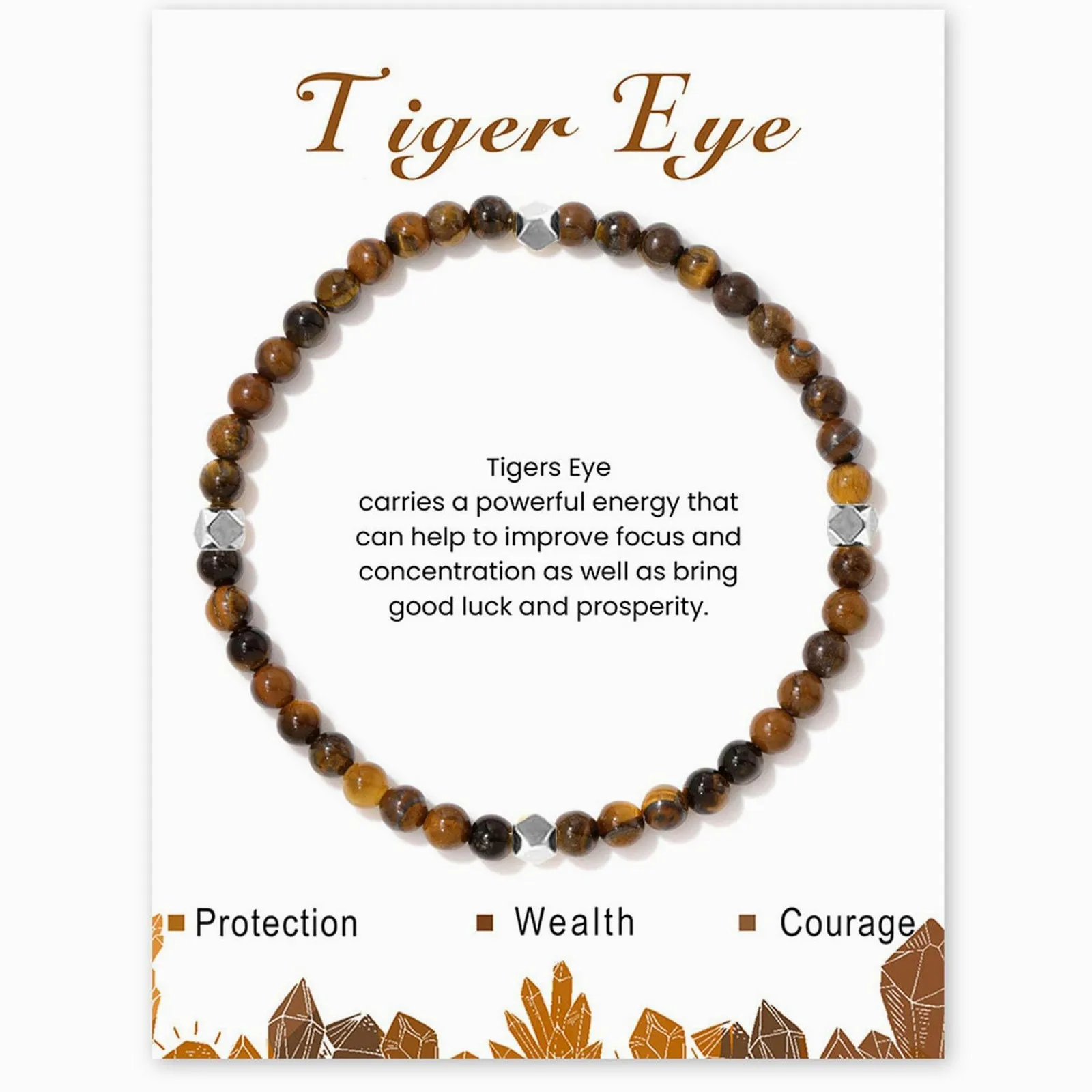 4MM Tiger Eye Stone Volcanic Stone Beaded Bracelet for Women, Tarnish Resistant Silver Beads, Fresh Style Handmade Jewelry Gift
