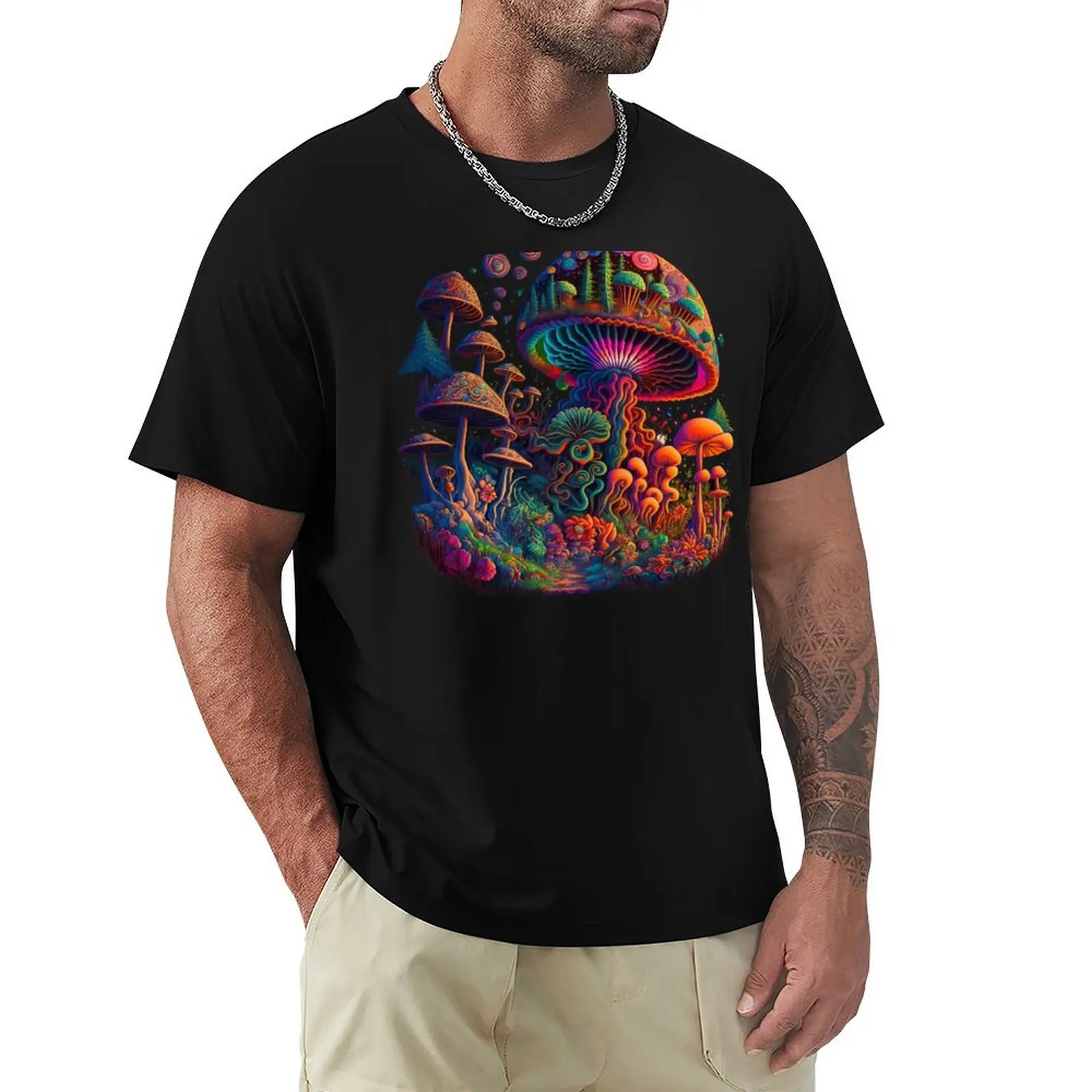 Shroom Forest Psychedelic Art T-Shirt Daily Casual Short Sleeve Tee Shirt