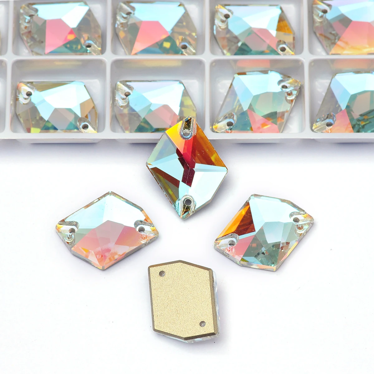 PUBRILEX Cognac Glas Strasssteine mit AB-Effekt, flache Rückseite, DIY-Schmucksteine zum Nähen für Kleidung, Taschen und Accessoires – Detail 2