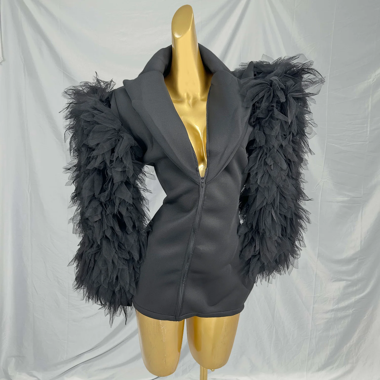 

Design Deep V Neck Ruched Night Club Party Bodycon Blazers Dress Suit Jacket Dress Show Festival Wear Women Cocktail Mini Dress