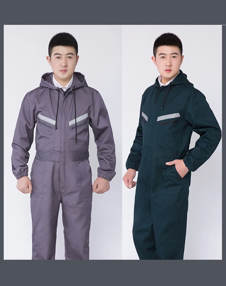 Hi Vis Sicherheits-Arbeitskleidung, Arbeitsoverall, reflektierende Streifen, Kapuze, Arbeiteruniform, Mechaniker, Fabrik, Werkstatt, Matrose, Arbeitsoverall