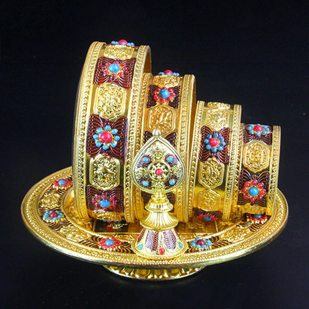 Carved eight-treasures Manza Plate, Offering Buddha Manza Gem mandala, Manza Dharma Tray, Buddhist Decoration prayer ornament