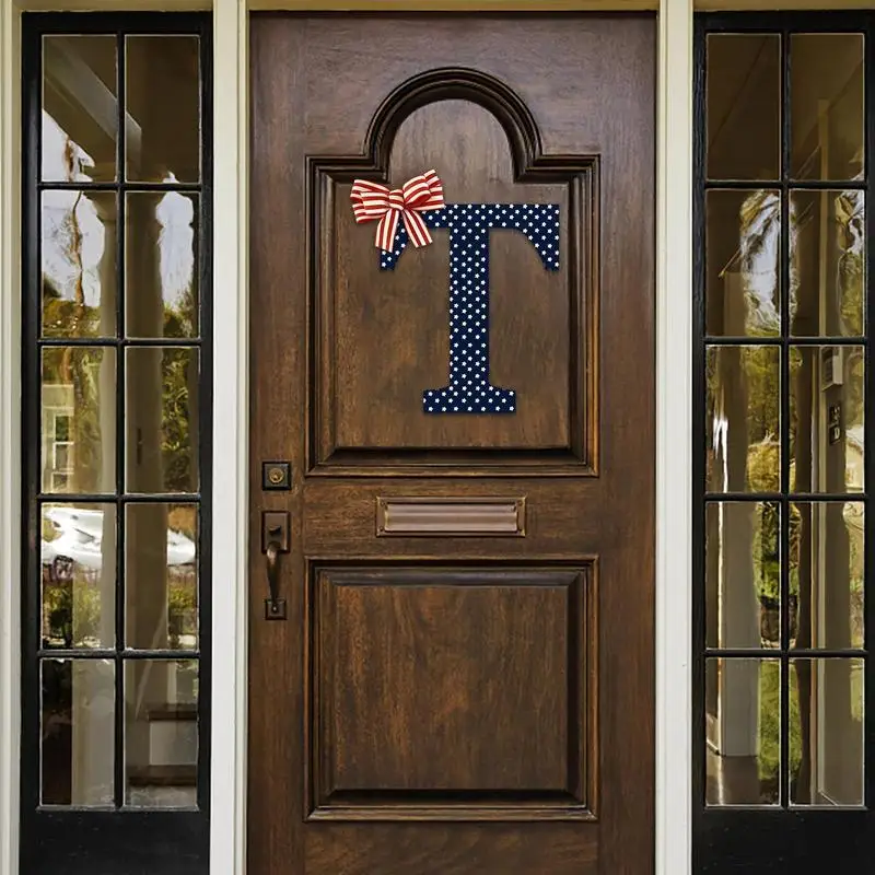 

Patriotic Welcome Door Hanger Independence Day Wooden Door Hanger Initial Letter Independence Day Door Sign With Bowknot For