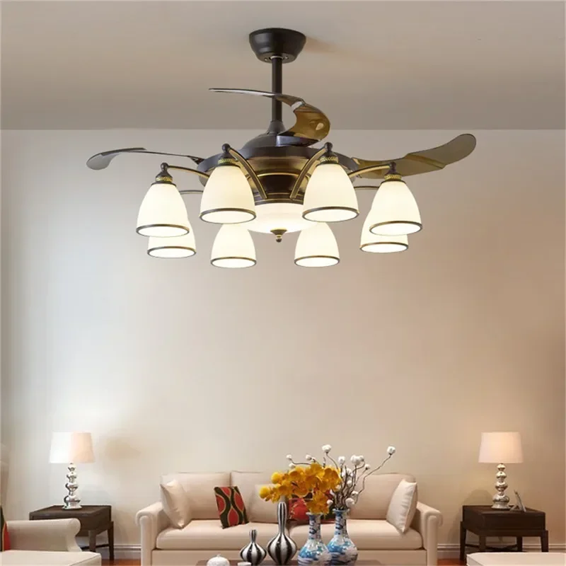 VIOLET Modern Stealth Fan Light Luxury Living Room Restaurant Bedroom Ceiling Fan Light Remote LED Electric Fan Light