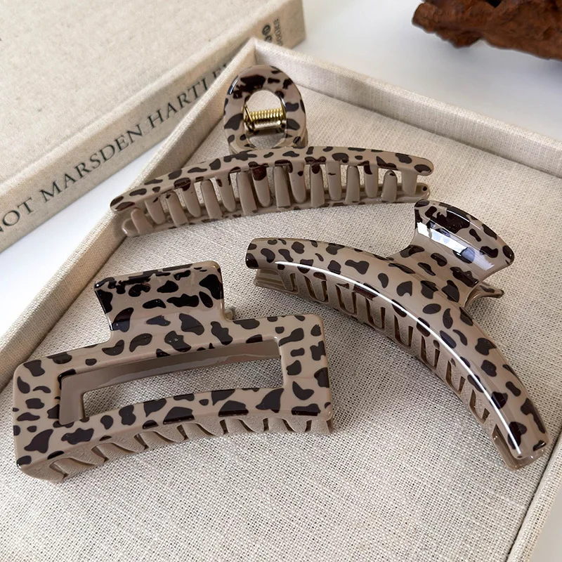 Retro Leopard Print Geometry Hair Claw for Women Temperament Elegant Hairpin Shark Clips Crab Barrettes Fashion Hair Accessories