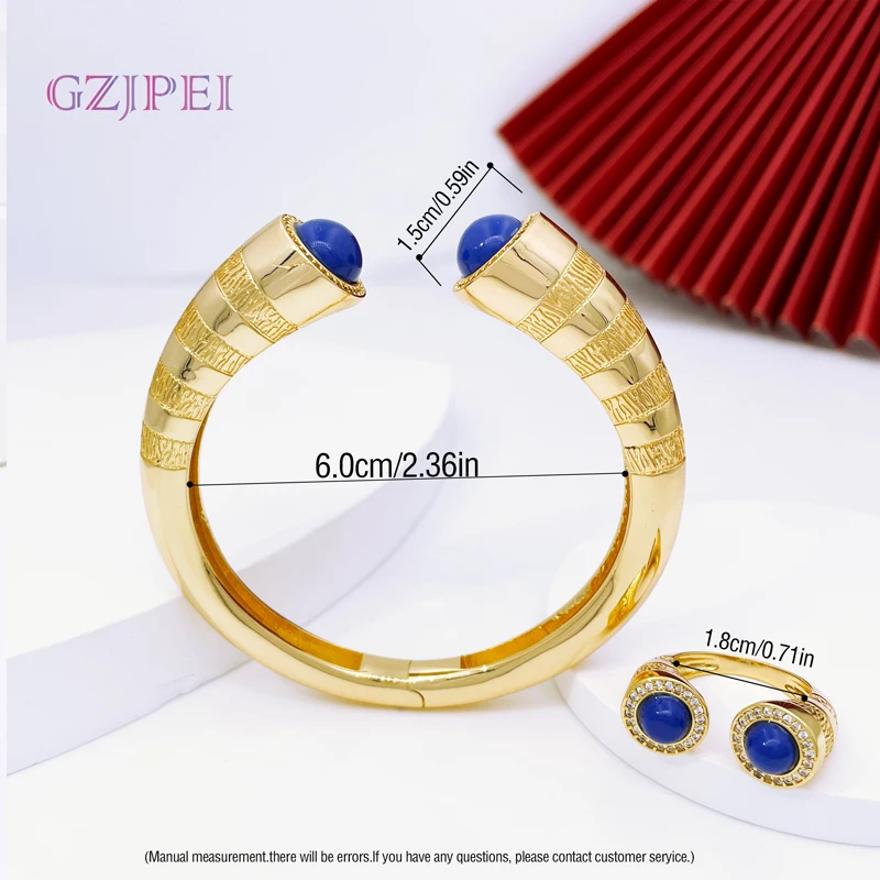 Gold Plated Bangle And Rings Set Vintage Bracelet For Women Fashion Jewelry Wedding Party Gift