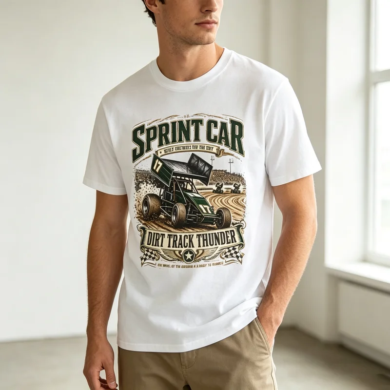Sprint Car Vintage T-Shirt Dirt Track Thunder Tee Racing Fans Best Gift Mens Casual Short Sleeve T Shirt  Harajuku