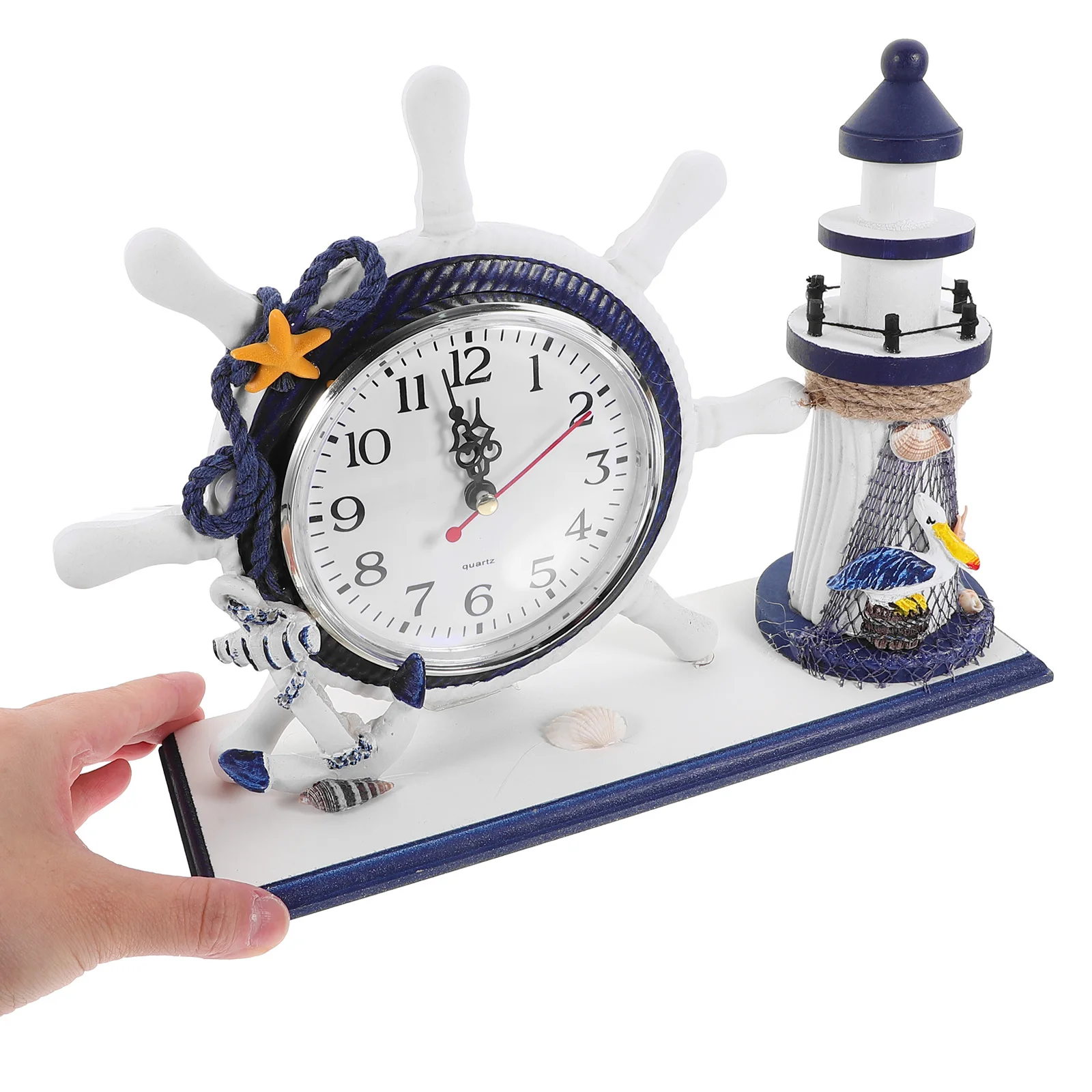

1pc Mediterranean Clock Lighthouse Design Desktop Ornament Ocean Style Household Clock Living Room Decor No