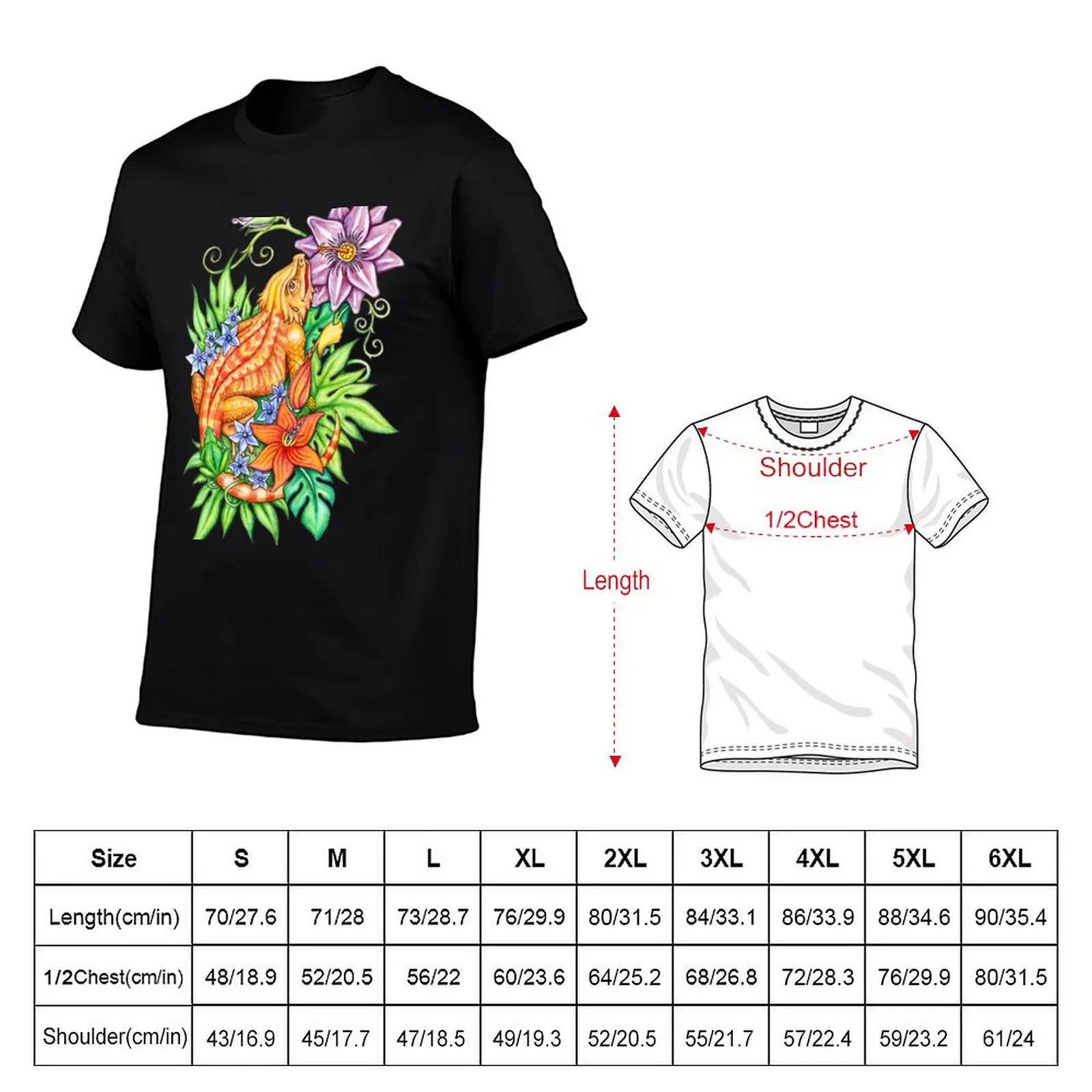 Bearded dragon in flowers T-Shirt Street Art Print Tee Shirt