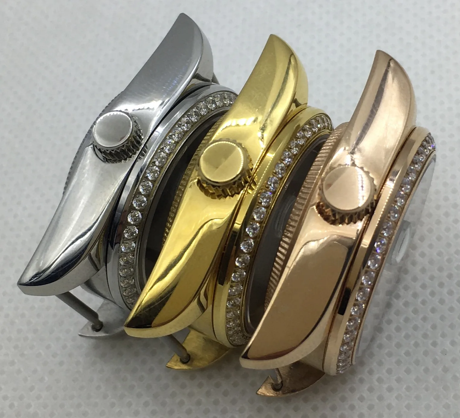 Casing Baja Tahan Karat 31MM Bingkai Berlian Kaca Safir Emas dan Perak Mawar Emas Cocok untuk Olahraga Wanita NH05 dan NH06