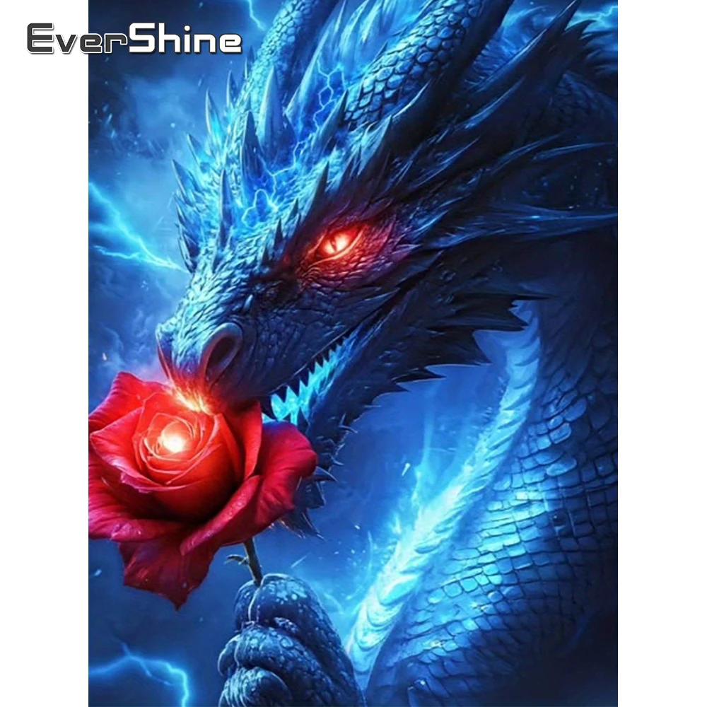 Evershine Diamant-Mosaik Drache Vollquadrat-Bohrer Malerei Tier Kreuzstich Bild Strass-Stickerei Rose Wanddekoration