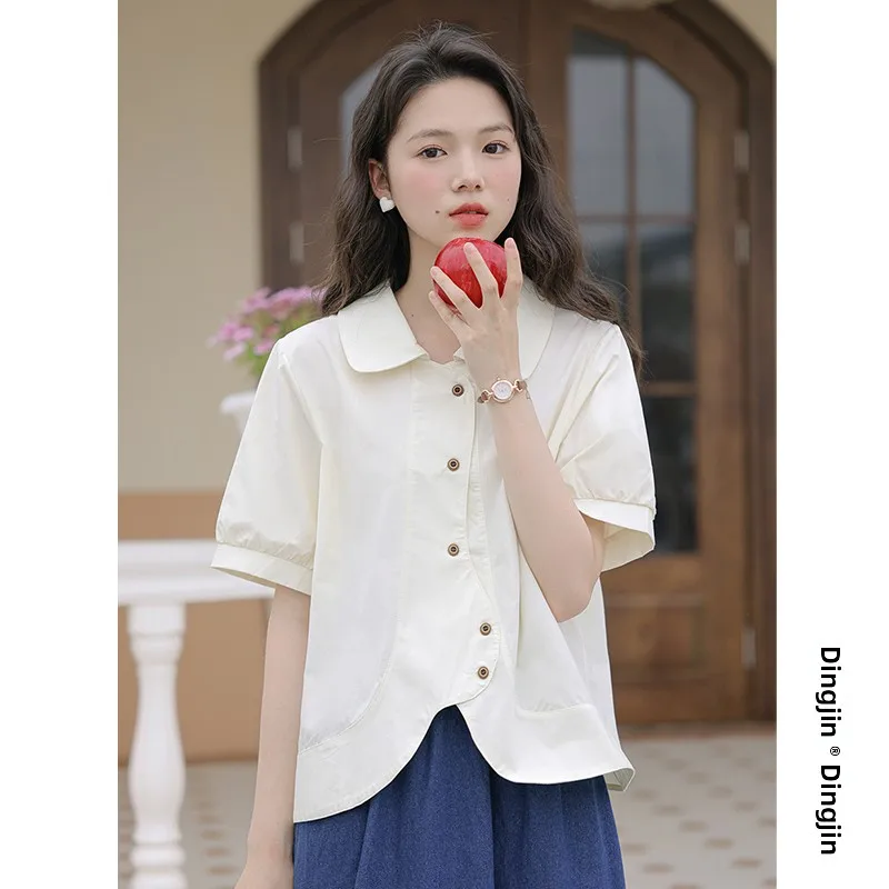 

Шикарный летний женский свободный повседневный хлопковый топ в японском стиле для колледжа, нестандартный дизайн, сладкий хлопковый топ