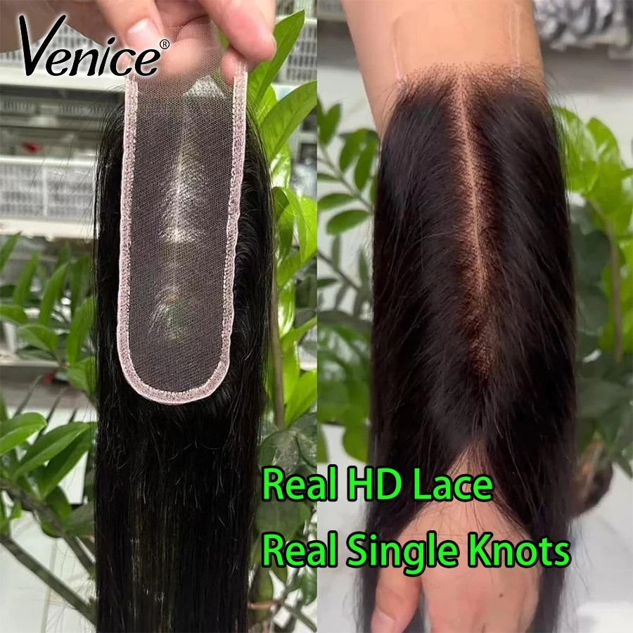 

Венеция Настоящие одиночные узлы 5x5 Настоящая HD кружевная застежка Только 2x6 HD Кружевная застежка Прямые человеческие волосы Объемная волна Глубокая часть Bye-Bye Knots