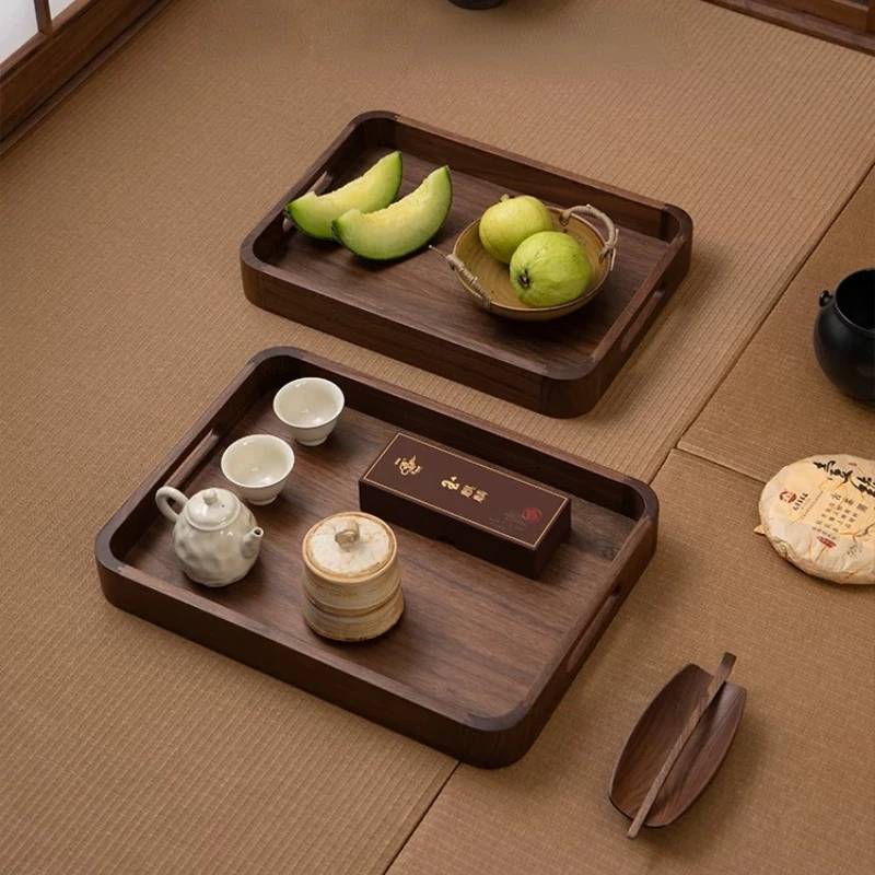 Carrying Handle Walnut Tray Rectangular Wooden Tea Tray Light Luxury High-grade Coffee Plate Solid Wood Cake Snack Tray