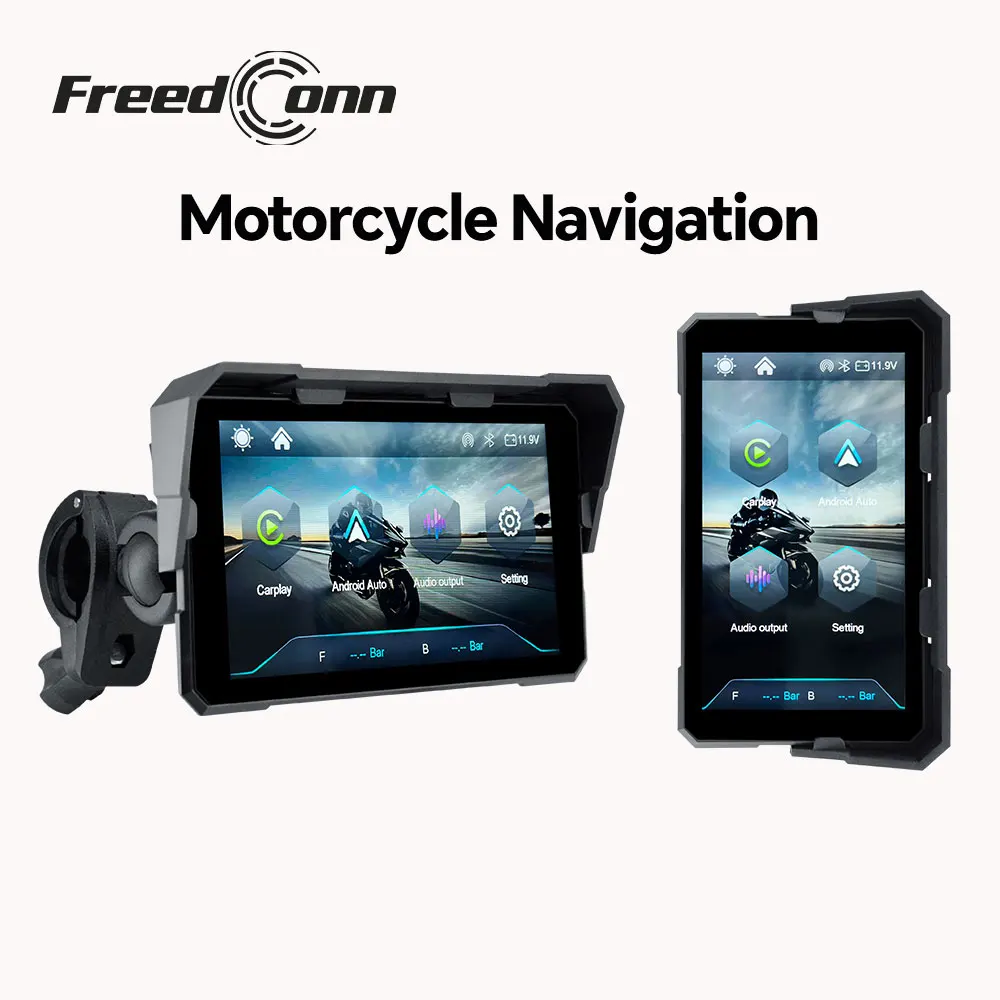 Freedconn Motorcycle Navigation Carplay Android Auto TPMS 5 Inch Rotating Screen Motor Wireless Carplay Screen GPS Monitor