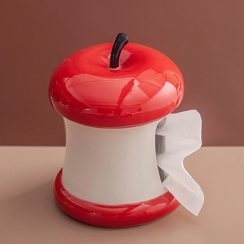 Cartoon Apple Core Ceramic Tissue Box Desktop Storage Container Simulated Apple Paper Towel Holder Napkin Holder Tissue Boxes
