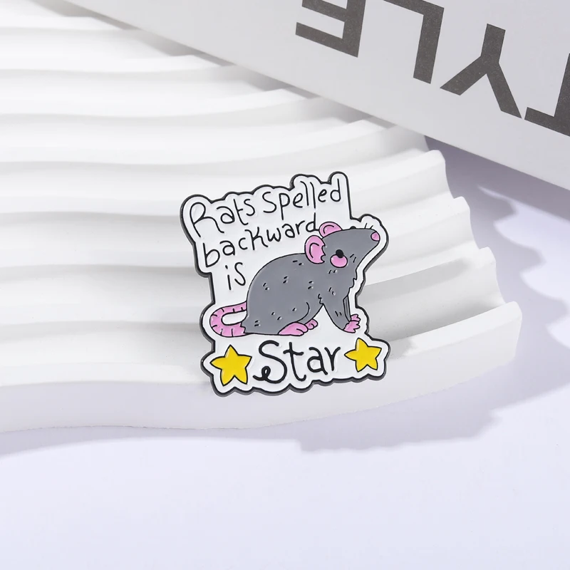 Rats Spelled Backward is Star Brooch Enamel Pins Cute Pink Mouse Brooches Backpack Lapel Badge Creative Jewelry Gift for Friends