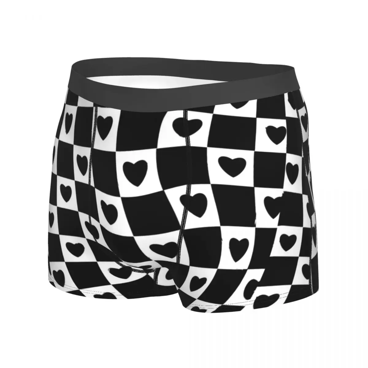 Hearts Check Print Underwear Black And White Males Underpants Custom Cute Boxershorts Hot Shorts Briefs Plus Size 2XL