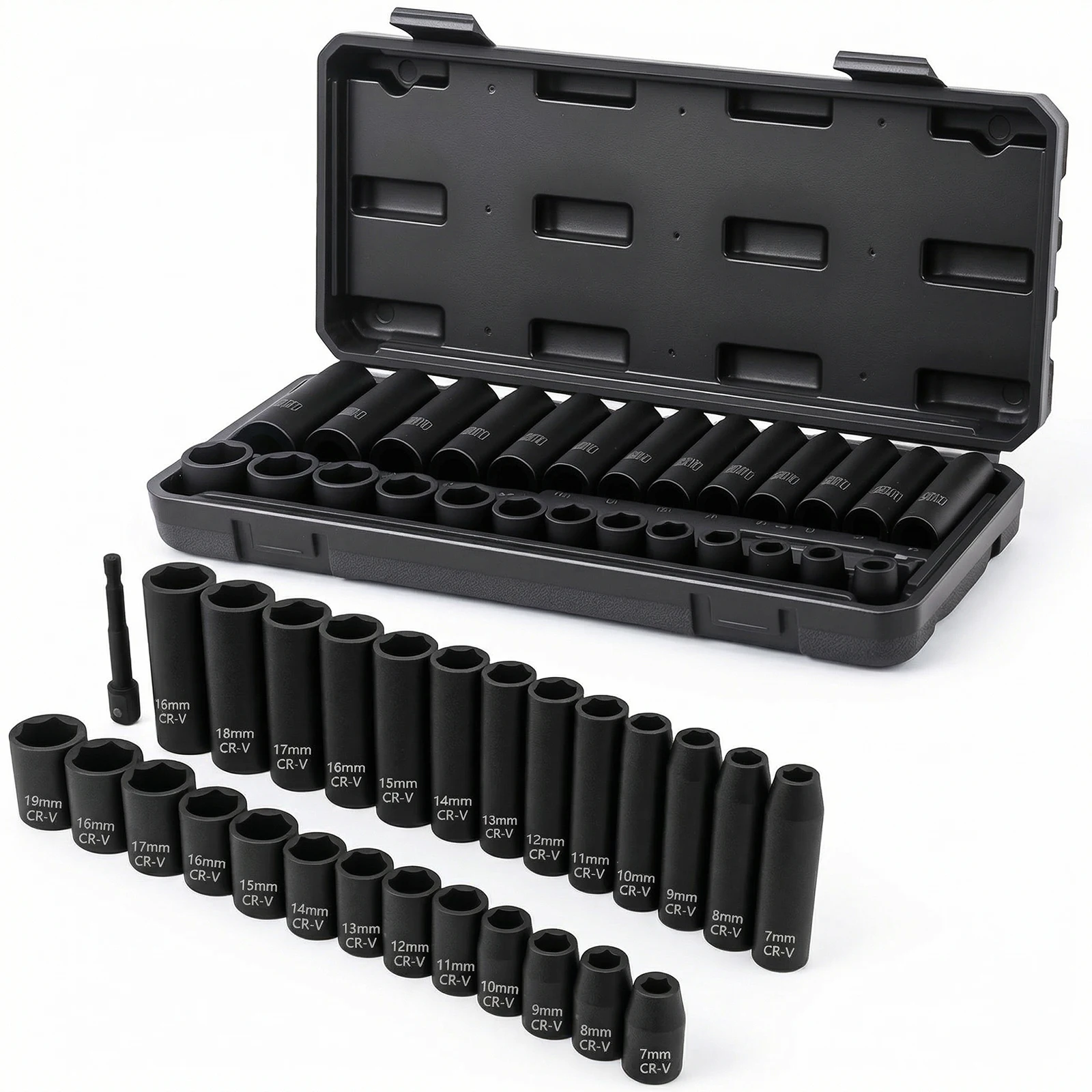 jeu-de-douilles-a-chocs-27-pieces-avec-adaptateur-de-3-8-pouces-jeu-de-douilles-metriques-7-19-mm-avec-adaptateur-reducteur-de-1-4-pouce-cle-a-douilles-﻿-avec-etui